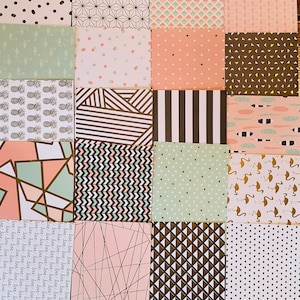 Geometric Paper Pack, Summer Patterned Paper, Junk Journal, Mixed Media Scraps, Patterned Cardstock, Scrapbooking Paper. Ephemera Packs