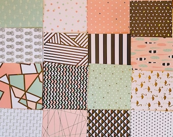 Geometric Paper Pack, Summer Patterned Paper, Junk Journal, Mixed Media Scraps, Patterned Cardstock, Scrapbooking Paper. Ephemera Packs