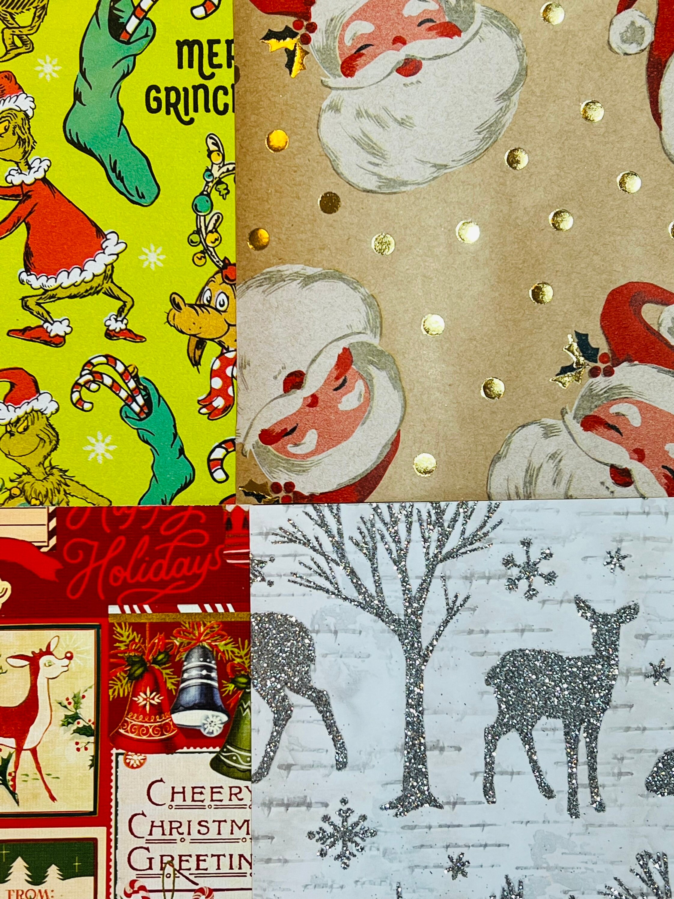 Set of 10 Christmas Wrapping Paper. Glitter Paper. Vintage Wrapping Paper.  Junk Journal Supplies. Scrapbook Accessories. Smashbook. Collage. 