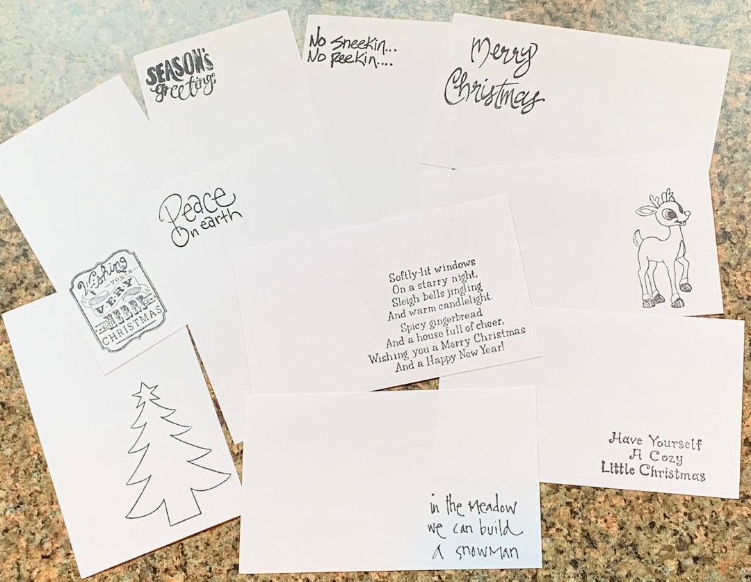 Christmas Index Cards. Hand Stamped Paper Ephemera. Christmas - Etsy