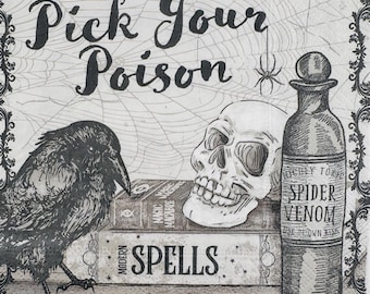 2 Poison Halloween INDIVIDUAL PAPER Lunch Napkins. Napkins For Decoupage. Card Making Supplies. Collage Pieces. Junk Journal Supplies.