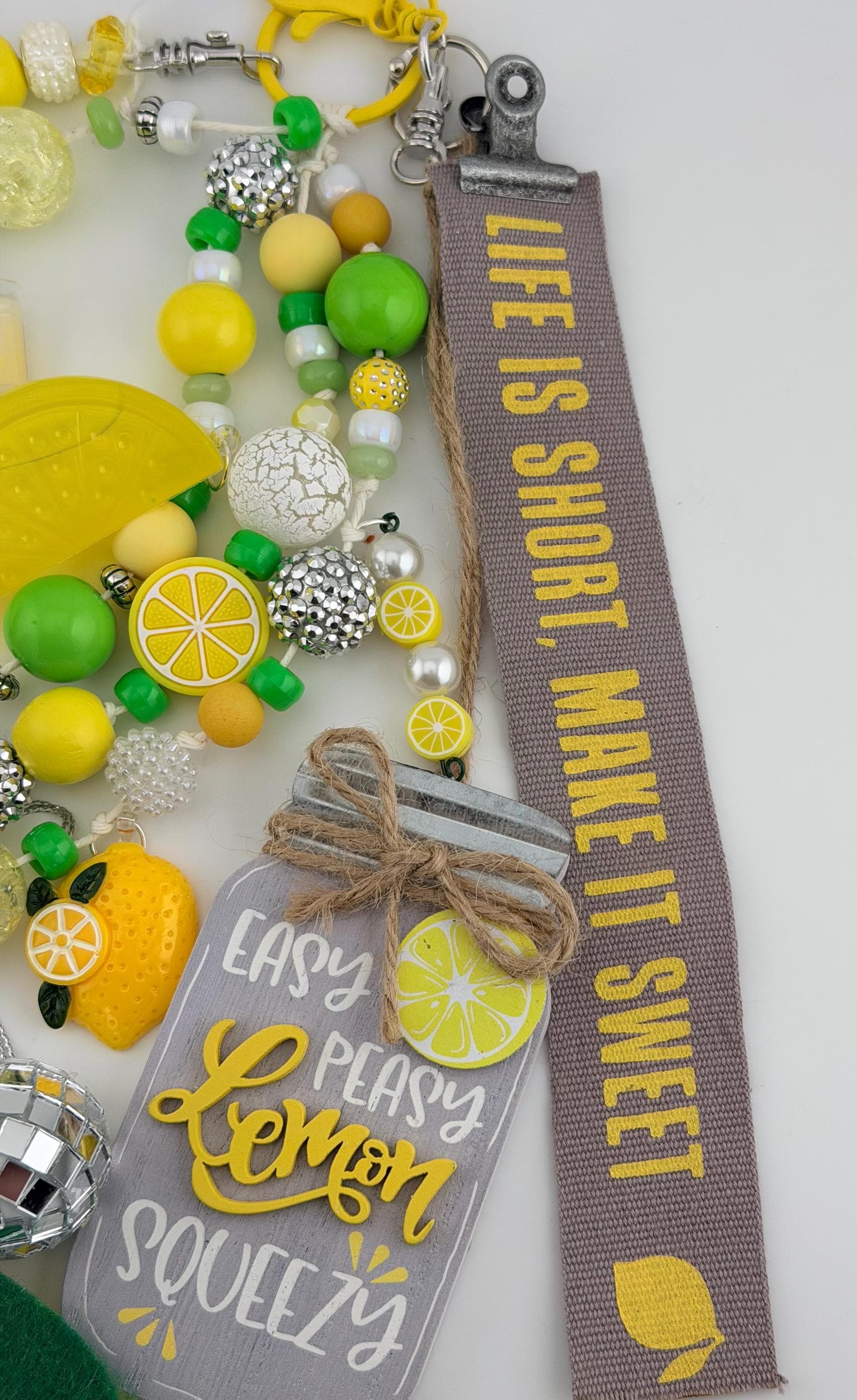 Lemon Journal Charm Clip. Dangle. Bag Decor. Beaded Tassel