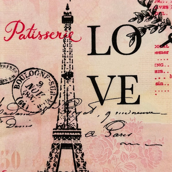 ONE Paris/Love Paper Guest Towel Napkin. Napkins For Decoupage. Card Making Supplies. Collage Pieces. Junk Journal Supplies.