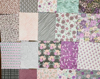 Purple Flower Paper Pack, Garden Patterned Paper, Junk Journal, Mixed Media Scraps, Patterned Cardstock, Scrapbooking Paper. Ephemera Packs
