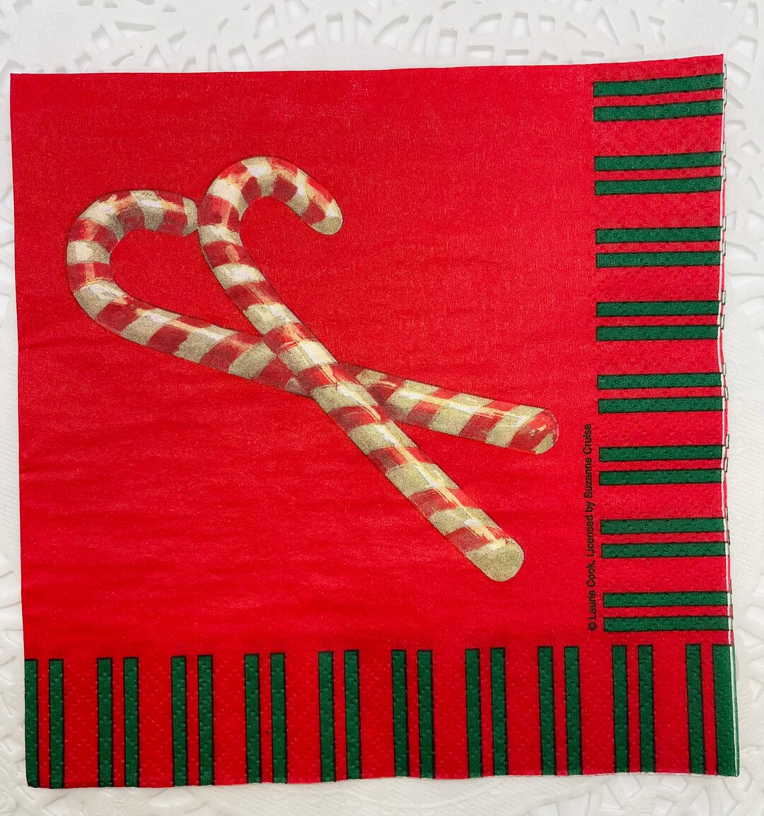 ONE VINTAGE Candy Cane Paper Napkins. Decoupage/card Making Etsy