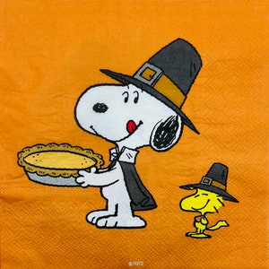 2 Pumpkin Pie Snoopy Paper Lunch Napkins. Napkins For Decoupage. Card Making Supplies. Collage Pieces. Junk Journal Supplies.