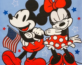 2 Mickey July 4th Paper Lunch Napkins. Napkins For Decoupage. Card Making Supplies. Collage Pieces. Junk Journal Supplies.