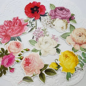 Set of 8 Flower Stickers. Scrapbook Ephemera. Junk Journal Supplies. Glue Book. Collage Pieces. Paper Pieces. Snail Mail.