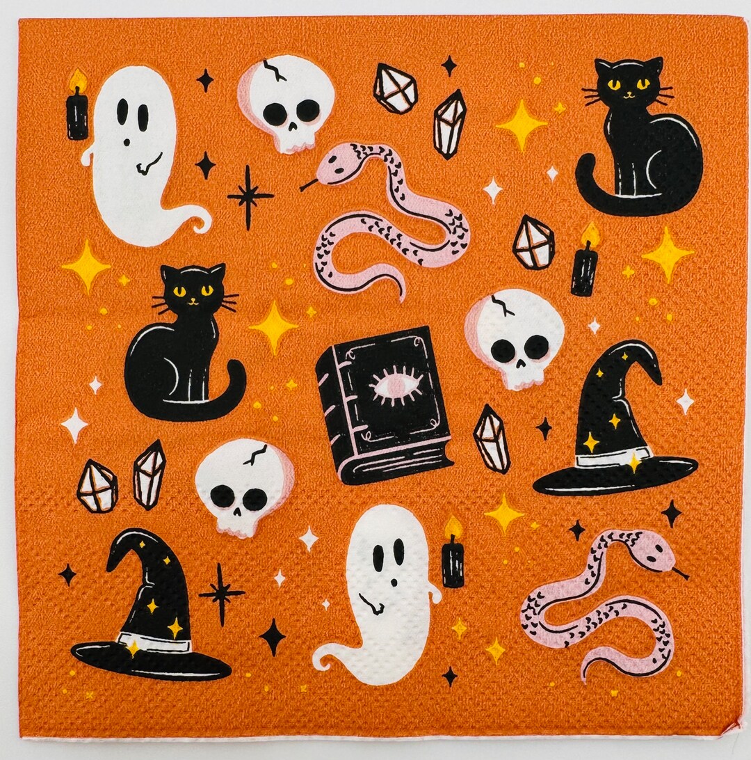 4 Halloween Paper Napkins. Halloween Cocktail Napkins for
