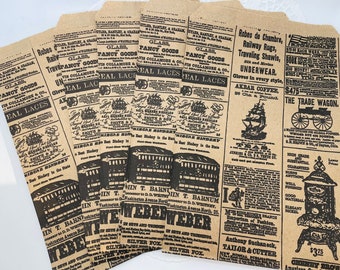 Set of 6 Paper Sacks. Vintage Themed Ephemera. Scrapbook Craft Kit. Junk Journal Supplies. Collage Pieces. Gift Giving Supplies. Party Sacks
