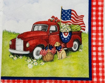4 USA/Truck Napkins. Cocktail Paper Napkins For Decoupage. Card Making Supplies. Collage Pieces. Junk Journal Supplies. Party Decor.