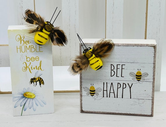 Bumble Bee Wood Signs. Farmhouse Decor. Tiered Tray Decor. 