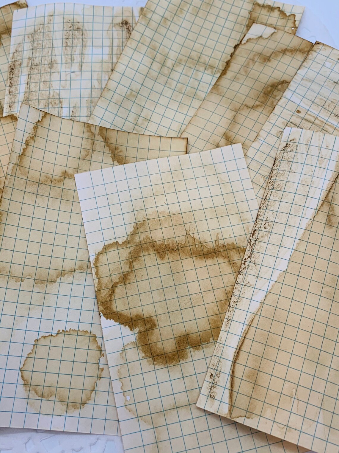Set of 12 Coffee Dyed Graph Index Cards. Coffee Stained Paper. Etsy