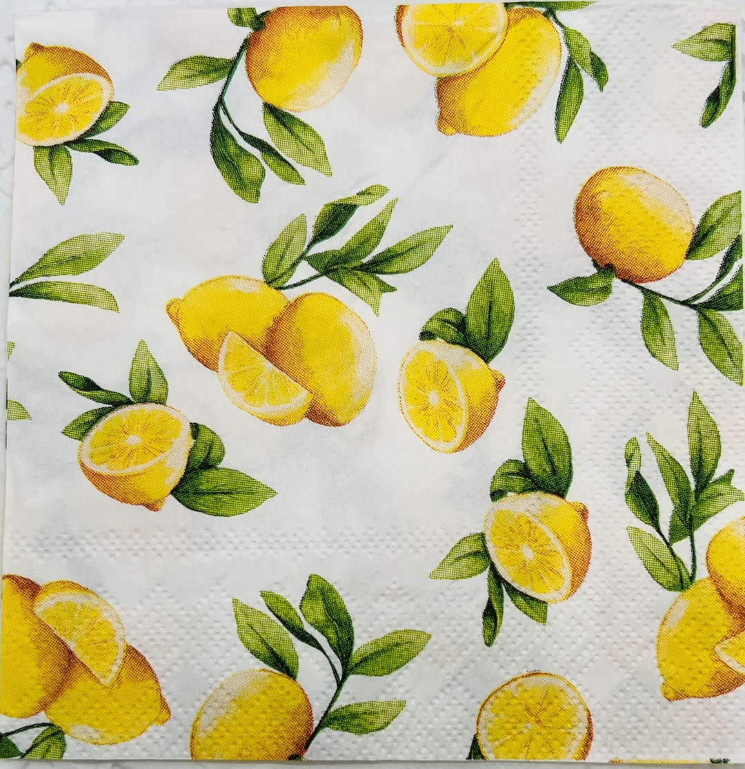 Set of 4 Lemon Paper Napkins. Beverage Napkins. Card Making Supplies