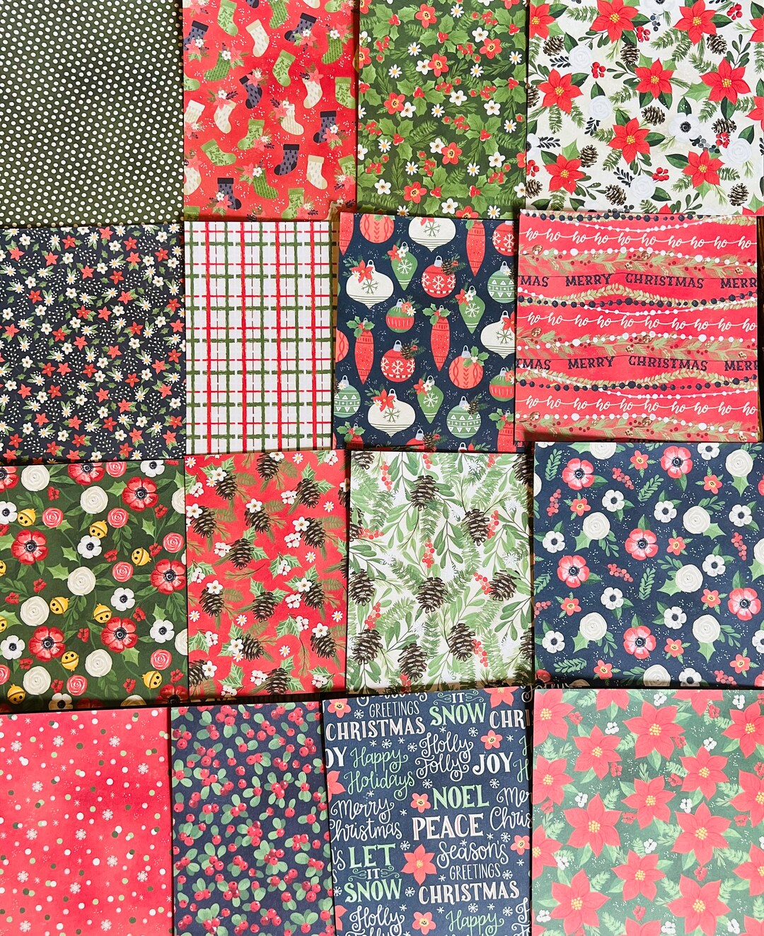Berry/floral Christmas Cardstock, Patterned Paper, Junk Journal, Mixed