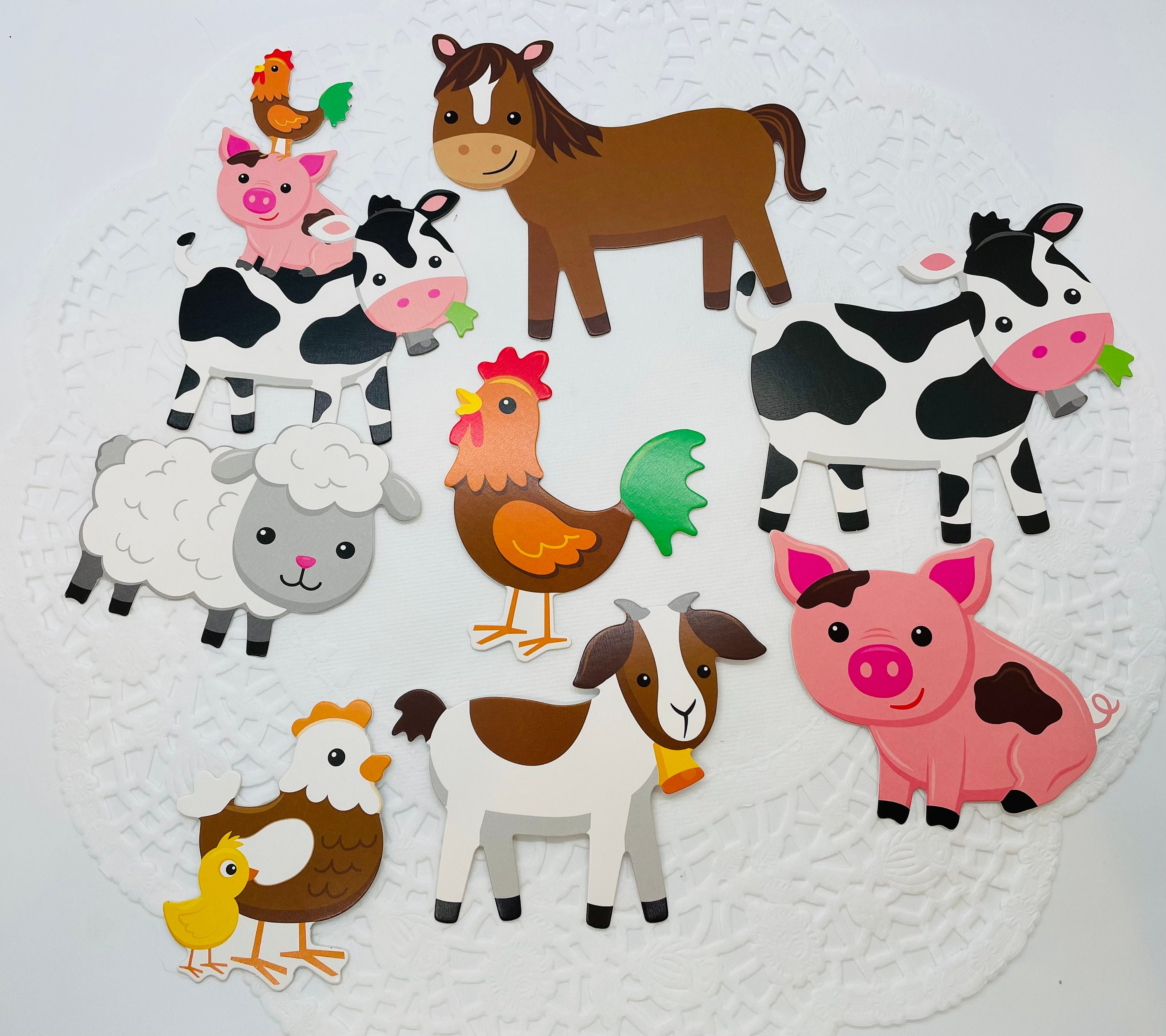 Set of 7 Farm Animal Stickers. Scrapbook Ephemera. Junk Etsy