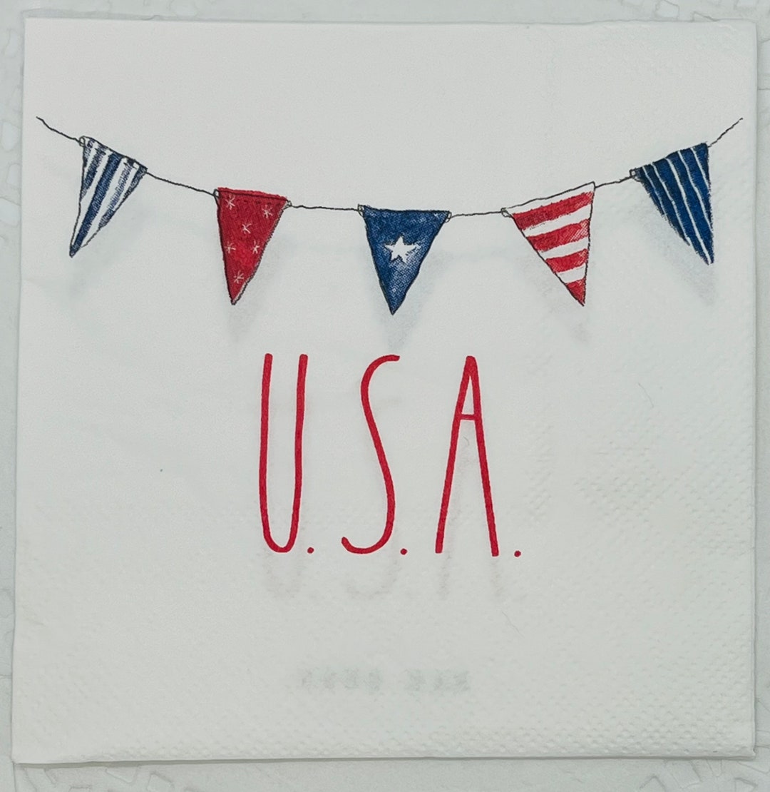 4 USA Napkins. Cocktail Paper Napkins for Decoupage. Card Making Supplies. Collage Pieces. Junk
