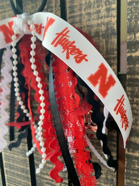 Huskers, Red And White Streamer Ponytail Hair Bow