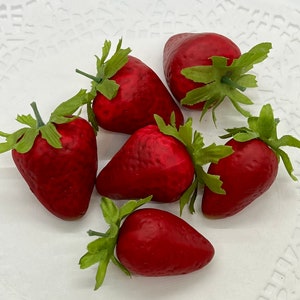 Set of 6 Fake Artificial Strawberries. Kitchen Fake Fruit. Faux Strawberry Decoration. Craft supplies.