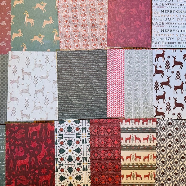 Christmas Cardstock, Double-Sided Patterned Paper, Junk Journal, Mixed Media Scraps, Scrapbooking Paper. Xmas Ephemera Packs