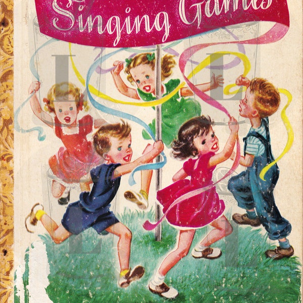 Digital VINTAGE Singing Games Images.Vintage Little Golden Book Music Pages. Collage Pieces. Scrapbook. Junk Journal. Mixed Media. Glue Book