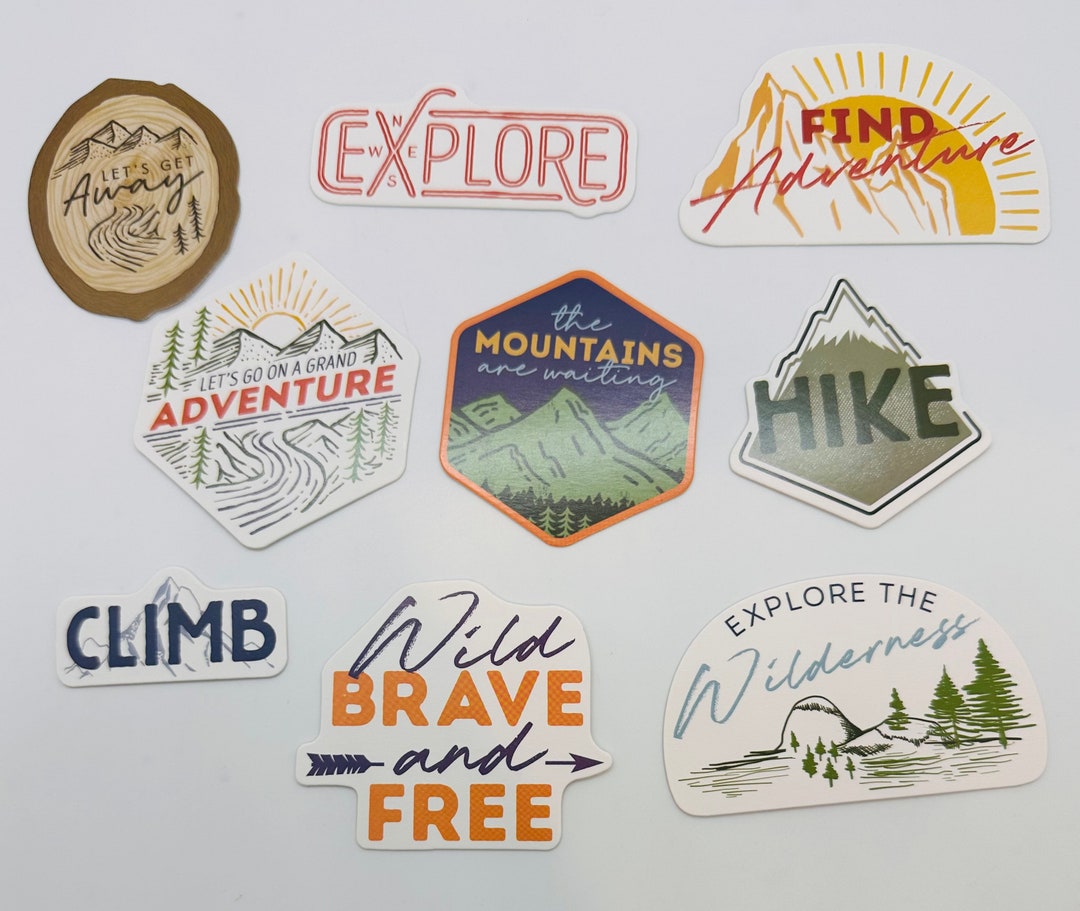 Set of 9 Adventure Stickers. Scrapbook Ephemera. Junk Journal Supplies ...