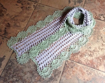 elegant grey and moss-green handmade crochet lace easy coordinate scarf