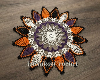 handmade halloween color crochet doily, home decor, season decor