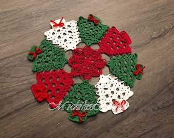 handmade Christmas tree crochet colorful doily, home decor, holiday decor
