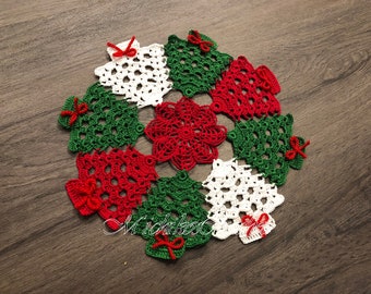 handmade Christmas tree crochet colorful doily, home decor, holiday decor