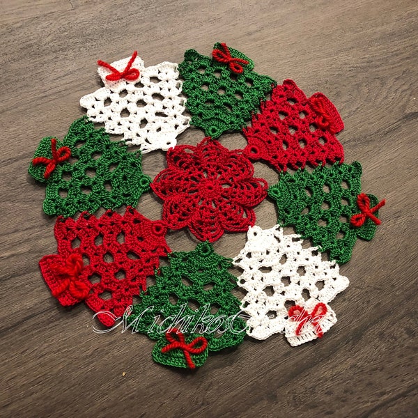 handmade Christmas tree crochet colorful doily, home decor, holiday decor