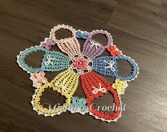 handmade crochet Easter basket, motif doily, home decor, pastel color, unique