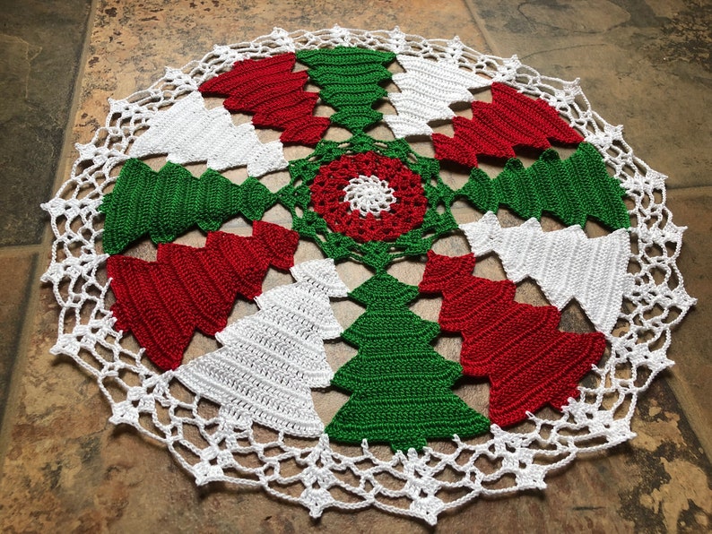 Colorful Christmas tree handmade crochet doily holiday decor Etsy