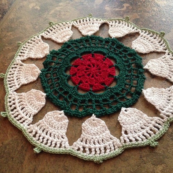 bells motif handmade crochet lace small doily, home decor, housewarming