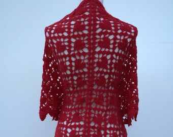 Valentines Day Shawl.crochet shawl, shoulder shawl, winter and spring shawl, red shawl, handmade shawl, made to order