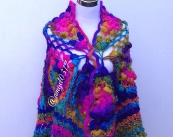 Boho Gypsy Shawl,Colourful Shawl,Shoulder Shawl,Crochet Shawl,Spring Shawl,Bridal Shawl,Winter Wedding Cover Ups,Motif Style,Hand Made