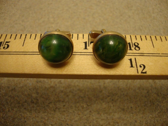 Signed "Swank" Bakelite Cufflinks! Marbled Emeral… - image 6