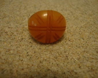 Bague Chevalière Vintage En Bakélite Orange - Taille 51.5, Bon état, Style Rétro Années 30/40