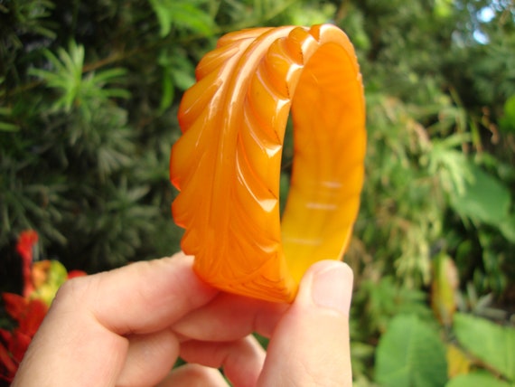 Vintage 1" Semi Translucent Orange Bakelite Brace… - image 3