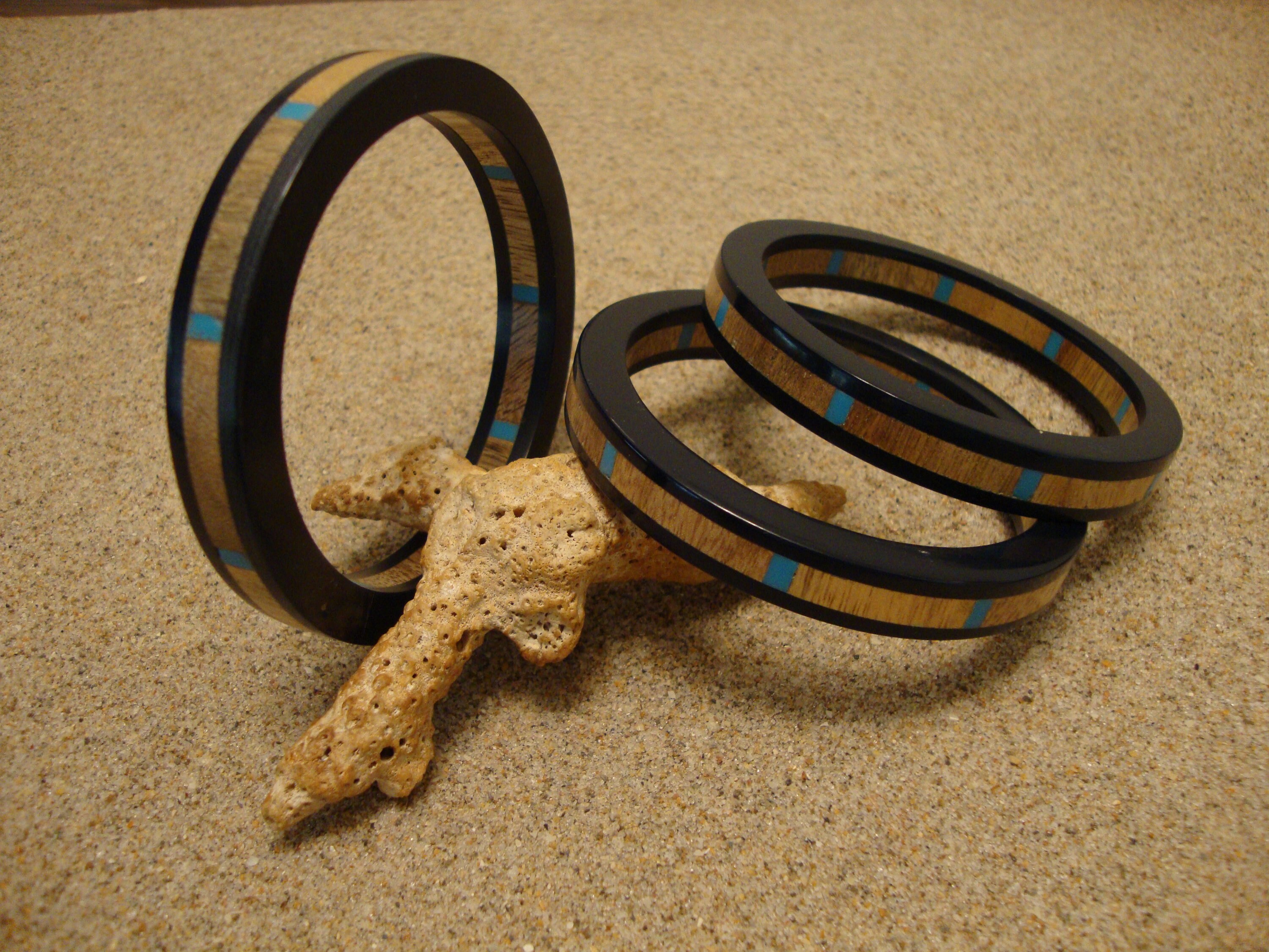 Three 7/16 Black Lucite Bracelets Wood Veneer Etsy