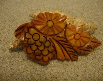 Broche Art Déco En Galalithe Style Paon - Laiton Doré, Vintage, Très Bon état