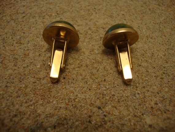 Signed "Swank" Bakelite Cufflinks! Marbled Emeral… - image 4