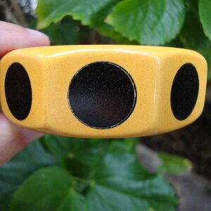 Vintage 1" Octagon Bakelite Bracelet! Canary Yellow w/ Eight Jet Black Dots!