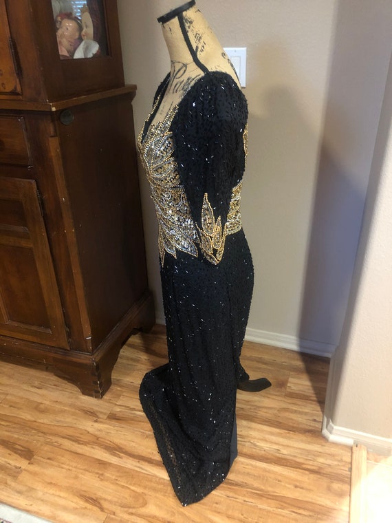 Glamorous vintage 1980s black and gold beaded dre… - image 5