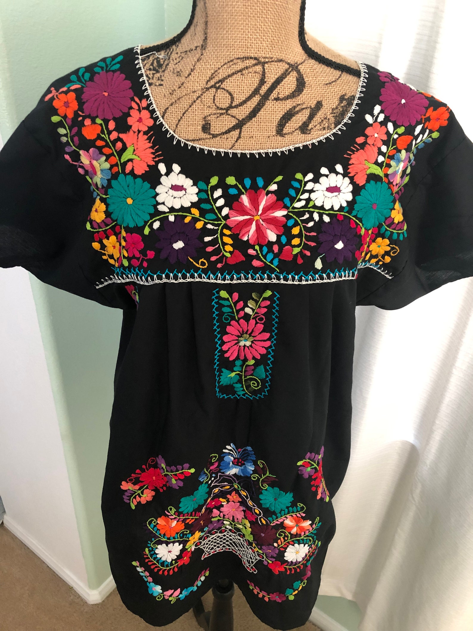 Beautiful Handmade Black Oaxacan Style Embroidered Colorful - Etsy