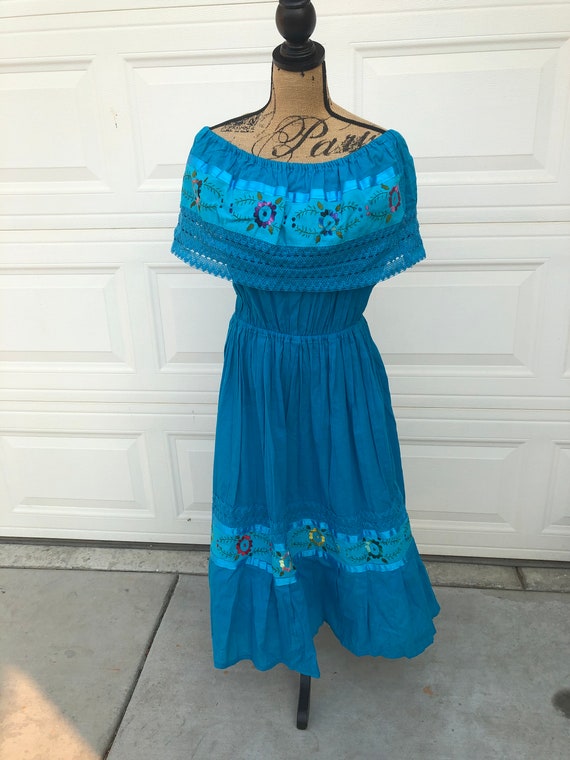 1980s blue south western Mexican wedding dress siz