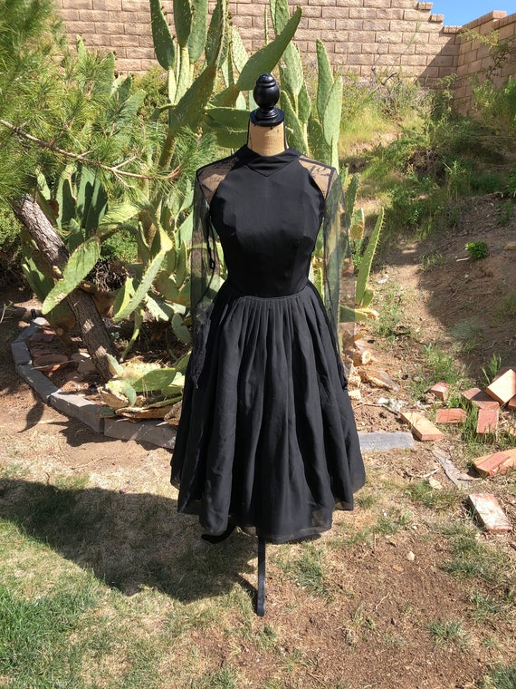 Gorgeous vintage 1950s black cocktail dress sheer… - image 1