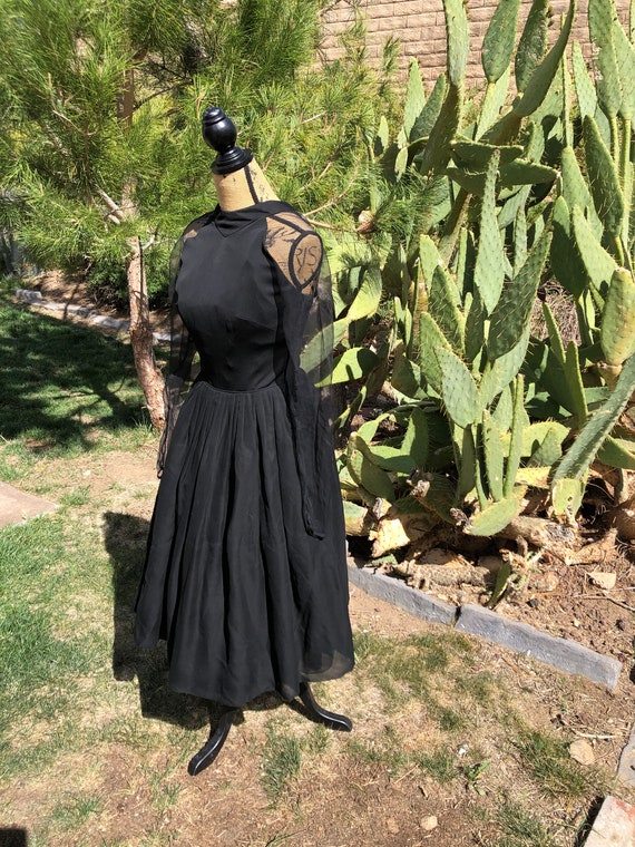 Gorgeous vintage 1950s black cocktail dress sheer… - image 3