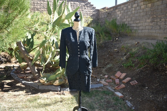 Gorgeous 1980 brocade silk black dress suit size … - image 1