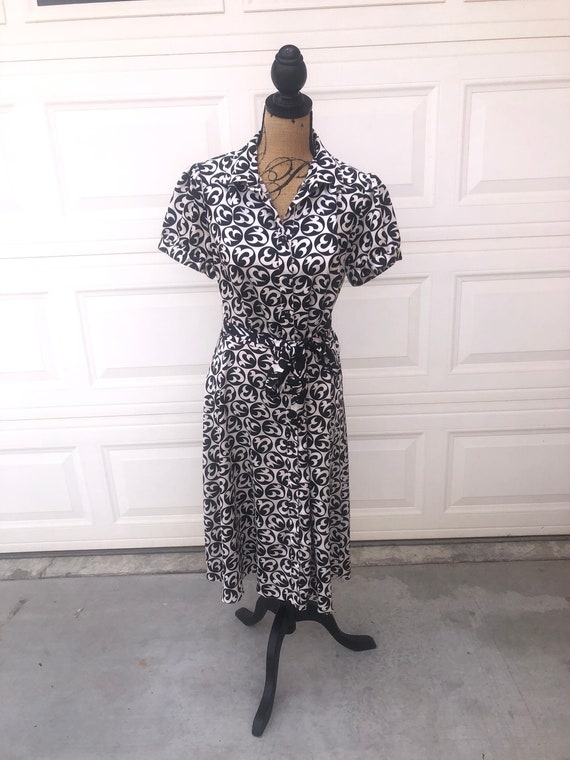 Vintage 1990 abstract black and white shirt dress… - image 1